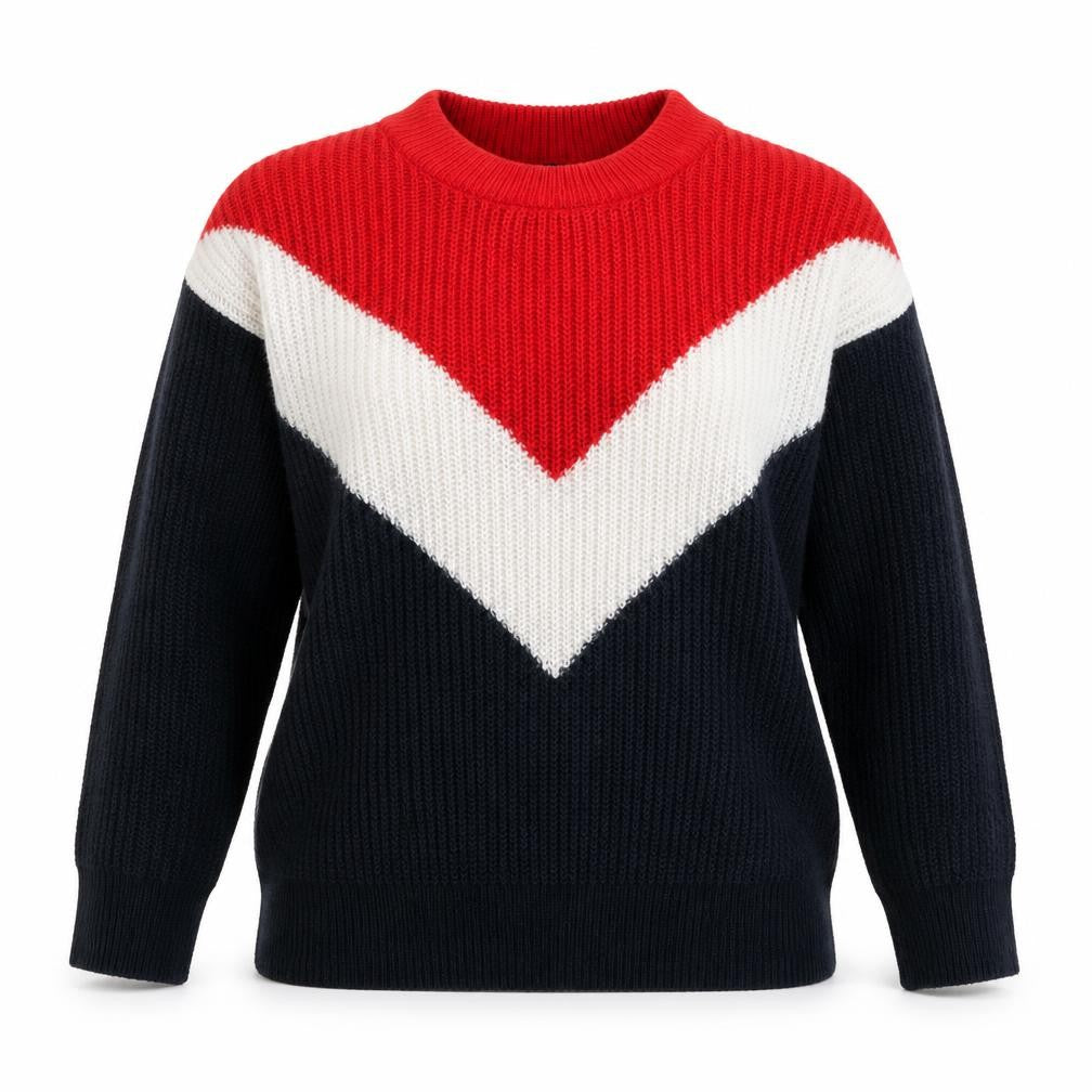 Front view of H&M women’s multicoloured round neck acrylic jumper, size M