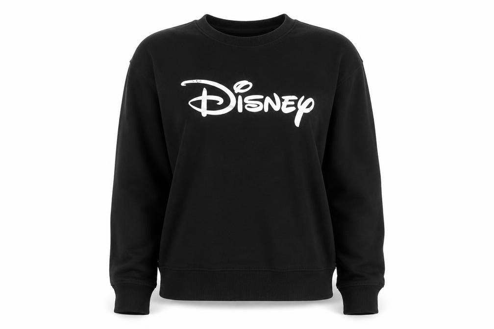 Front view of Disney women’s black round neck polyester jumper, size XS