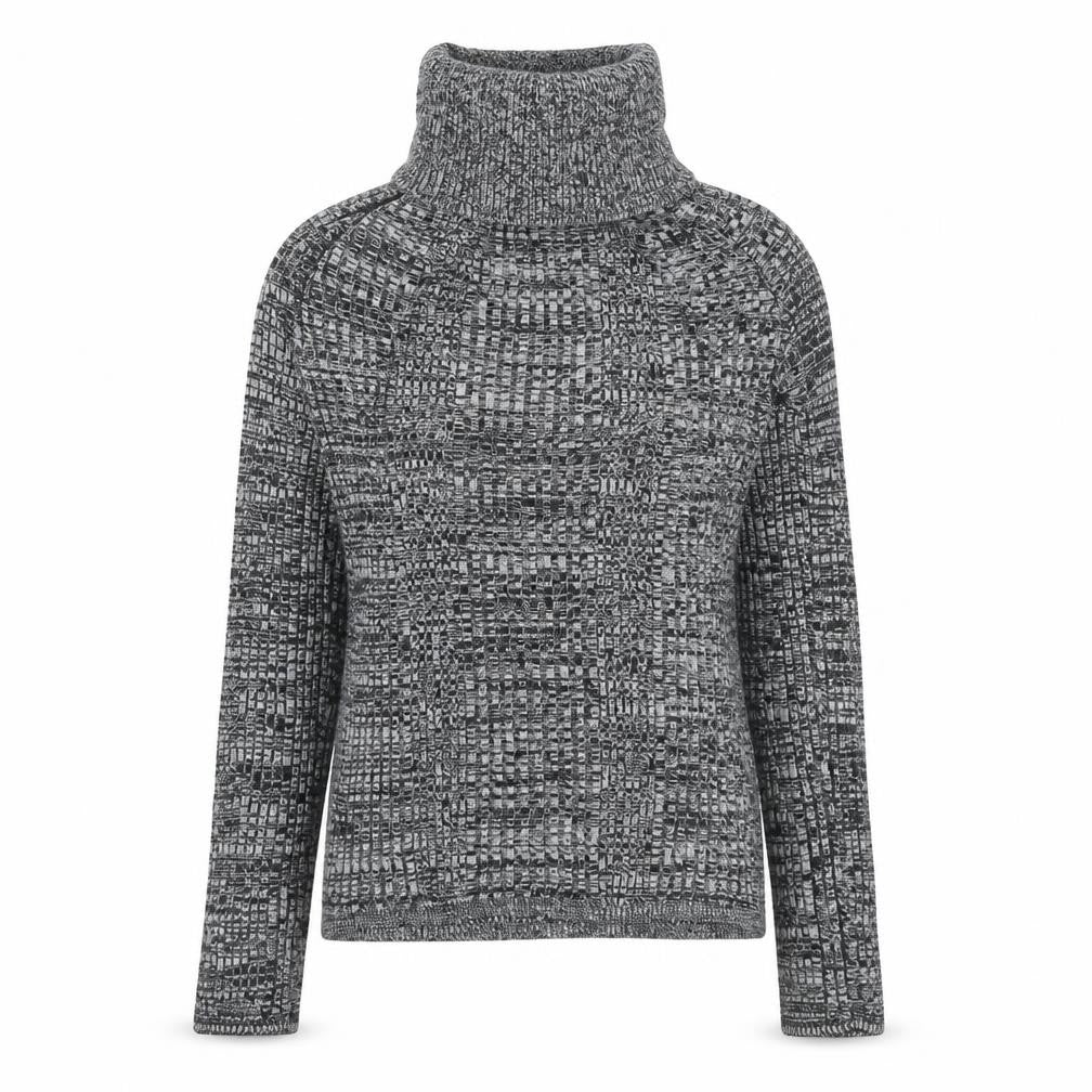 Front view of Topshop women’s grey roll neck acrylic jumper, size UK 6