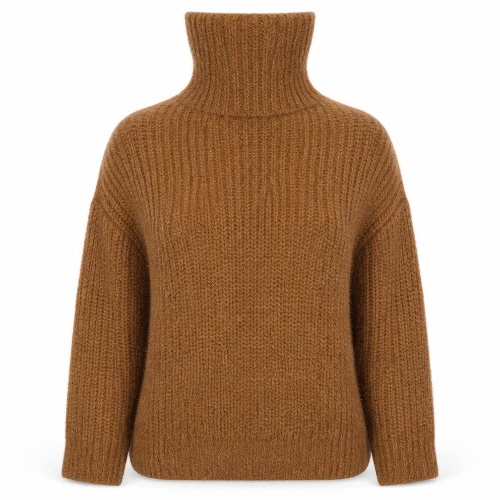 Front view of Marks & Spencer women’s yellow high neck polyester jumper, size S