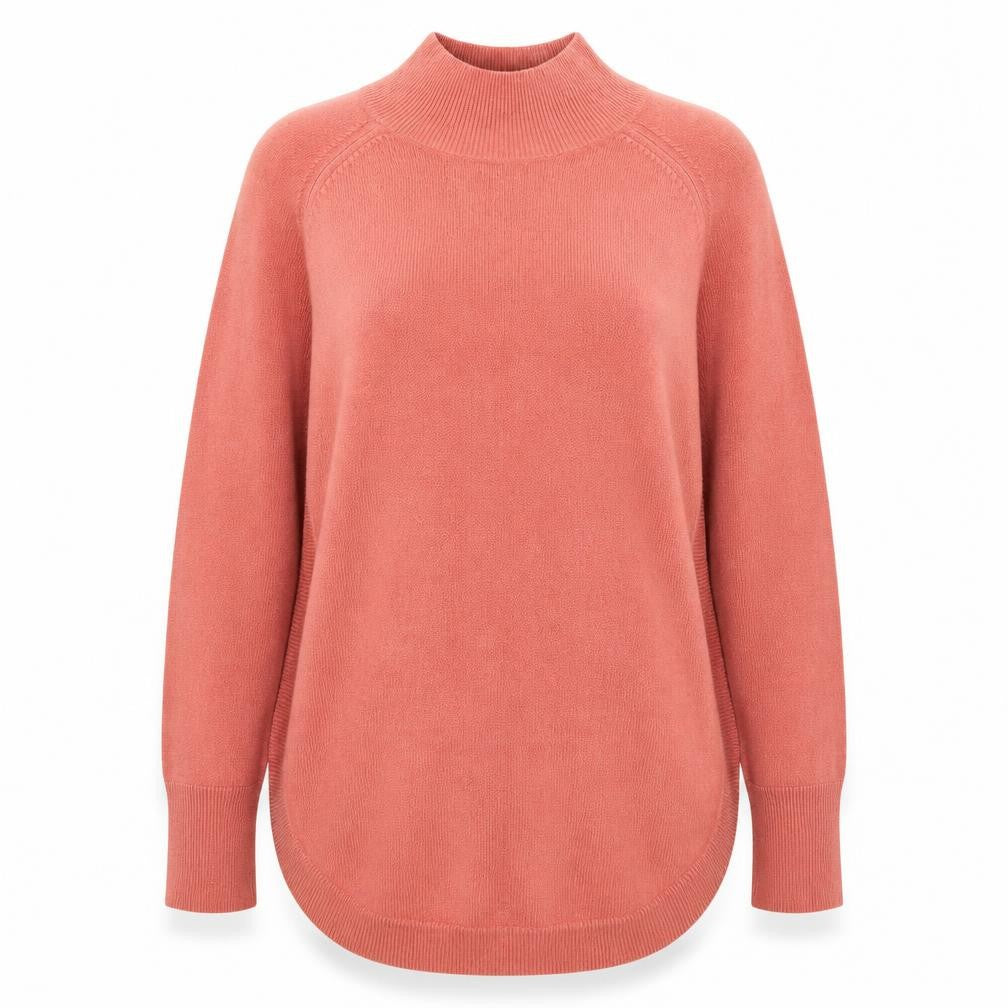 Front view of Marks & Spencer women’s pink mock neck acrylic jumper, size M