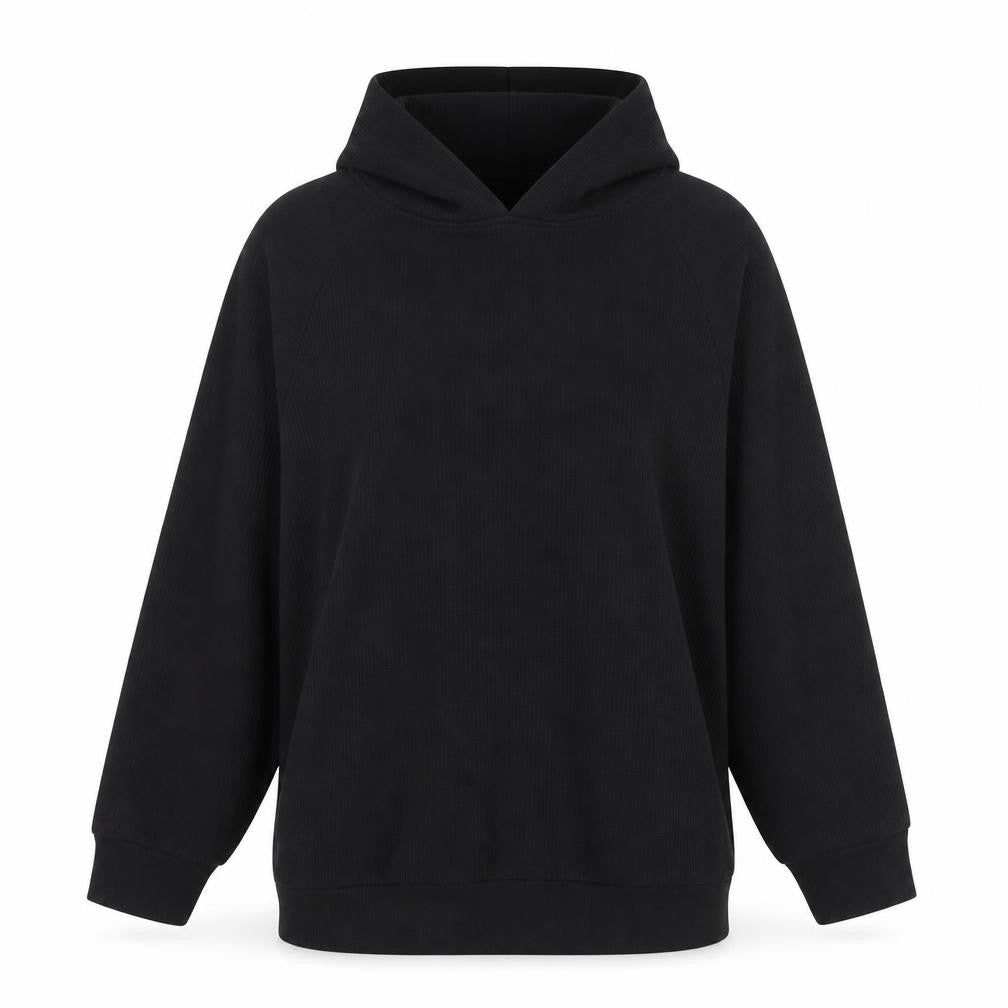Front view of Zara women’s black polyester pullover hoodie, size S