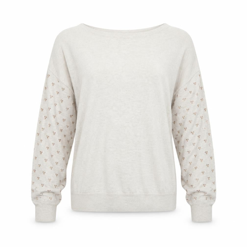Front view of F&F women’s ivory round neck polyester jumper, size UK 14
