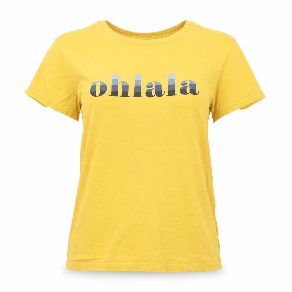 Front view of Berska women’s yellow polyester basic t-shirt, size XS, crew neck - ohlala