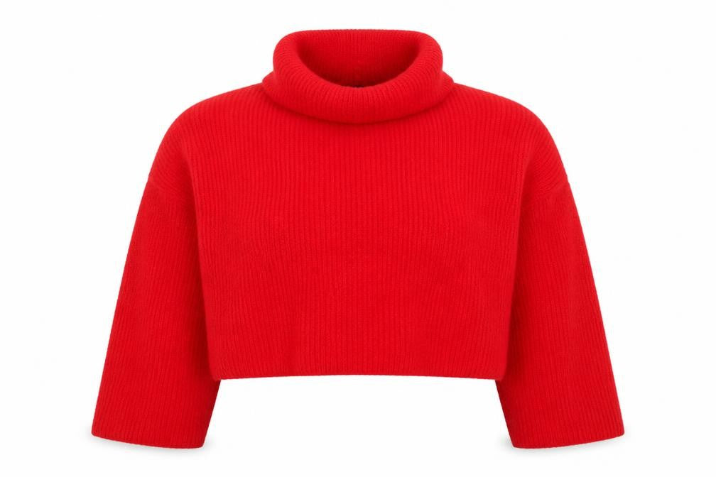 Front view of Primark women’s red roll neck acrylic jumper, size L