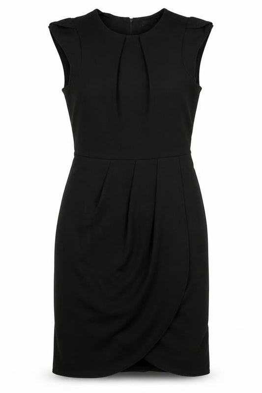 Front view of Atmosphere women’s black polyester a-line, size UK 10, crew neck zip