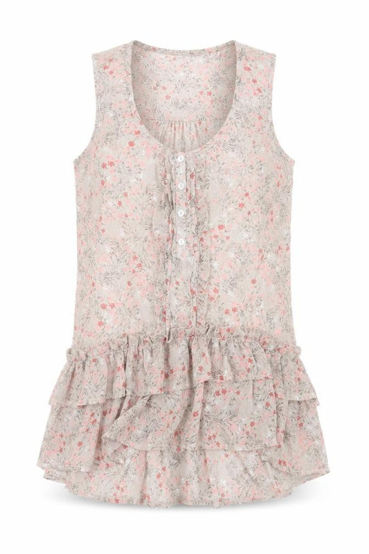 Front view of Atmosphere women’s brown floral polyester basic tank, size UK 8, crew neck
