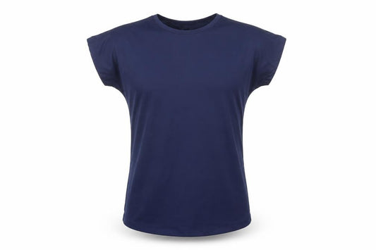Front view of Dunnes men’s blue polyester basic t-shirt, size S, crew neck pullover