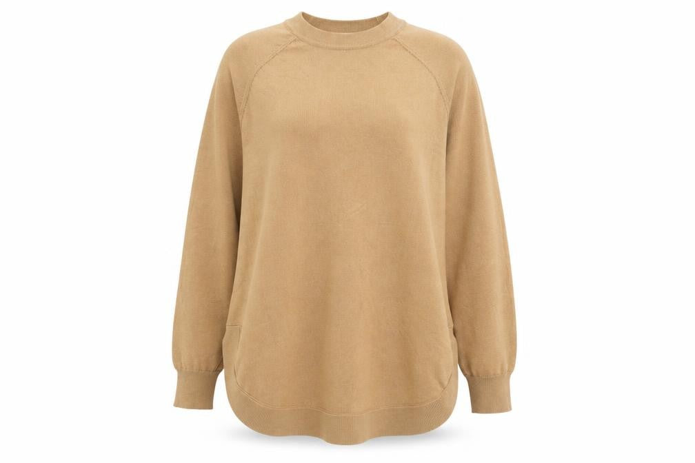 Front view of Gallery women’s brown crew neck polyester jumper, size S