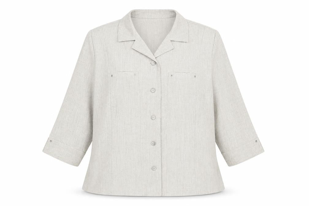 Front view of Oscar B. women’s beige jacket blazer, size UK 16, button
