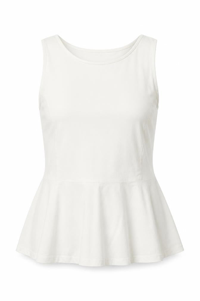 Front view of New Look women’s white cotton basic tank, size UK 10, crew neck