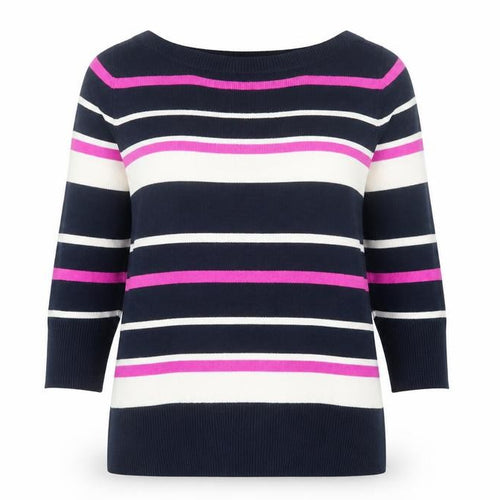 BHS Womens Blue Boat Neck Striped Acrylic Pullover Jumper Size 14