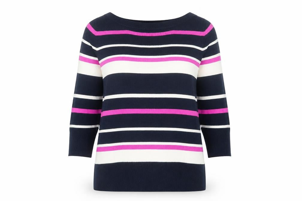 BHS Womens Blue Boat Neck Striped Acrylic Pullover Jumper Size 14