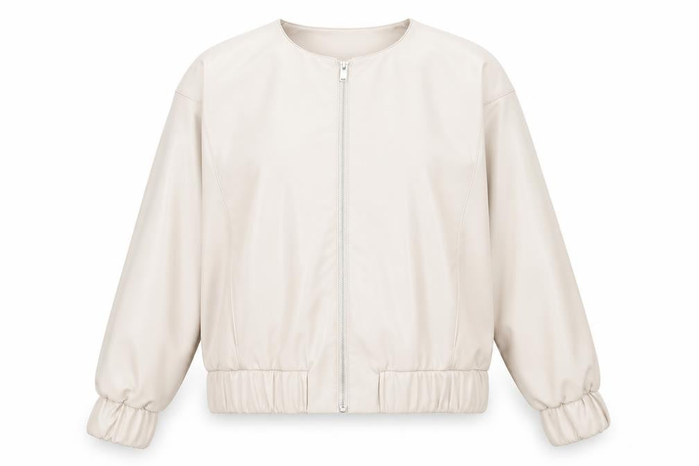 Front view of Gallery women’s beige jacket, size UK 10, zip