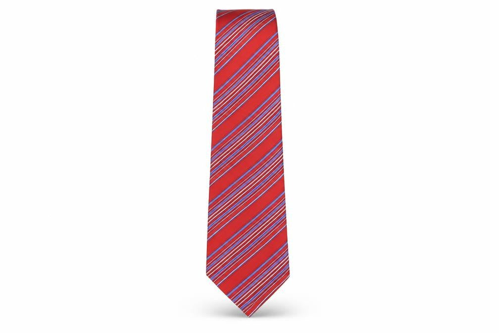Front view of Axe Mod men’s multicoloured striped silk pointed tie one size