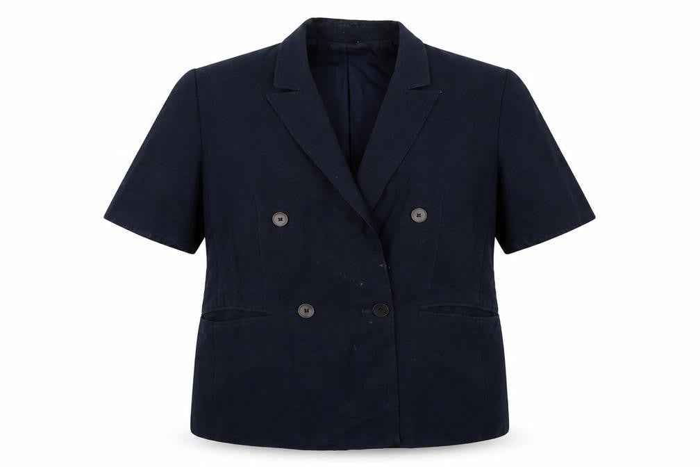 Front view of St Michael women’s blue viscose jacket suit jacket, size UK 16