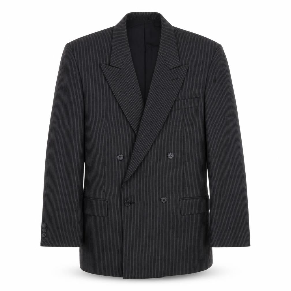Front view of Skopes men’s grey striped polyester jacket suit jacket, size 38