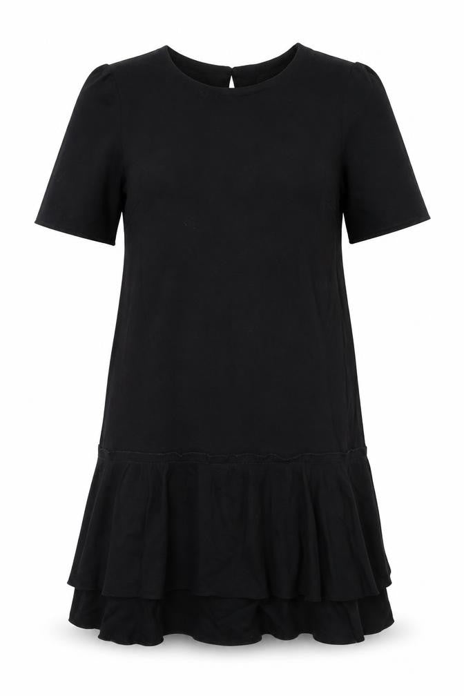 Front view of Next women’s black viscose a-line, size UK 8, round neck button