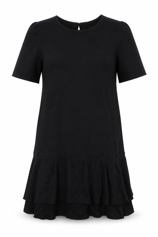 Front view of Next women’s black viscose a-line, size UK 8, round neck button