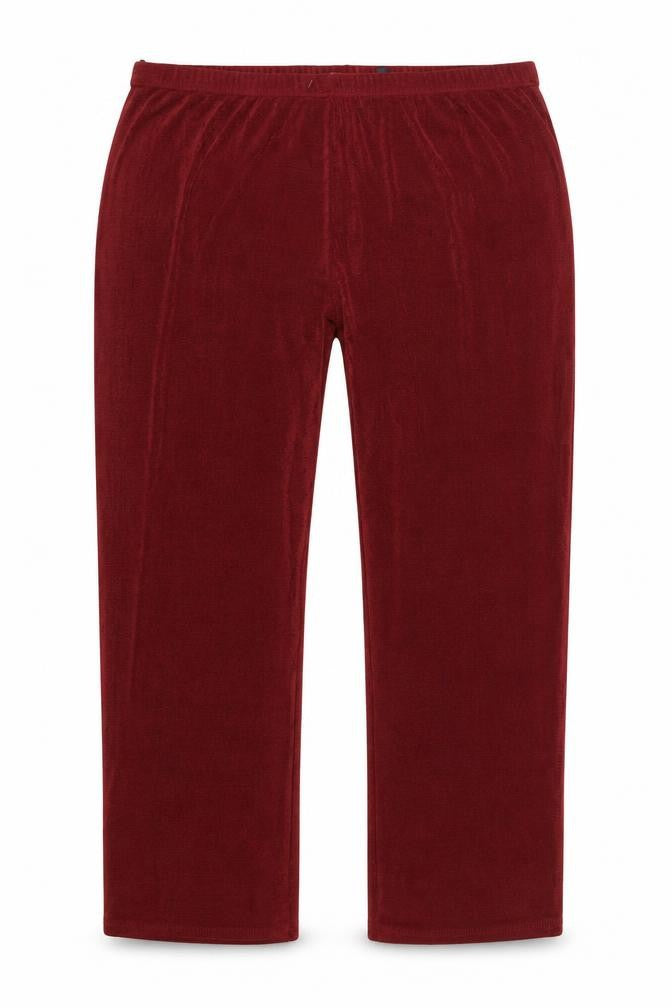 Front view of Julipa women’s red polyester trousers, size UK 30, 27-inch leg regular
