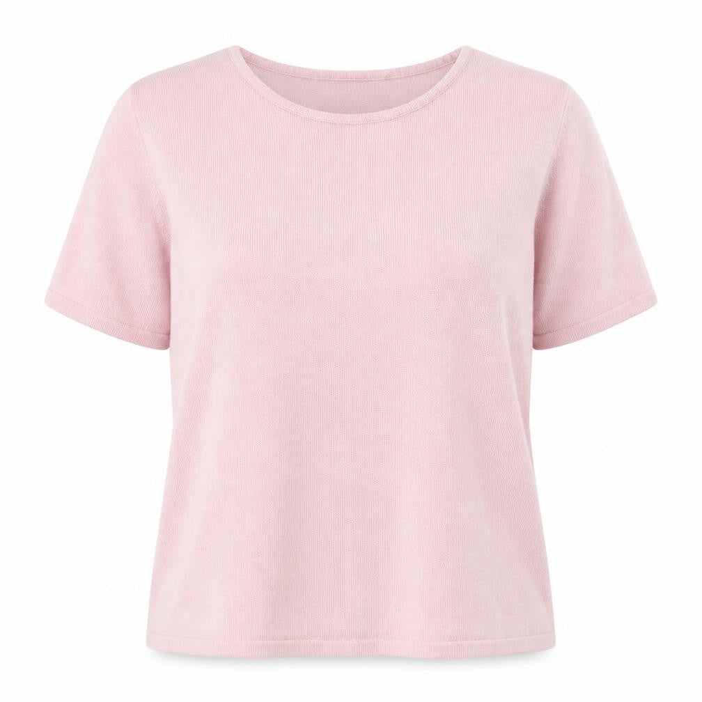Front view of Soon women’s pink crew neck acrylic jumper, size UK 16