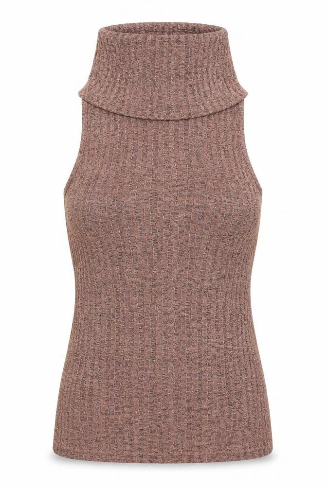 Front view of Boohoo women’s pink polyester basic tank, size UK 8, roll neck