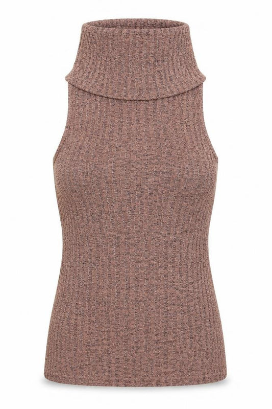 Front view of Boohoo women’s pink polyester basic tank, size UK 8, roll neck