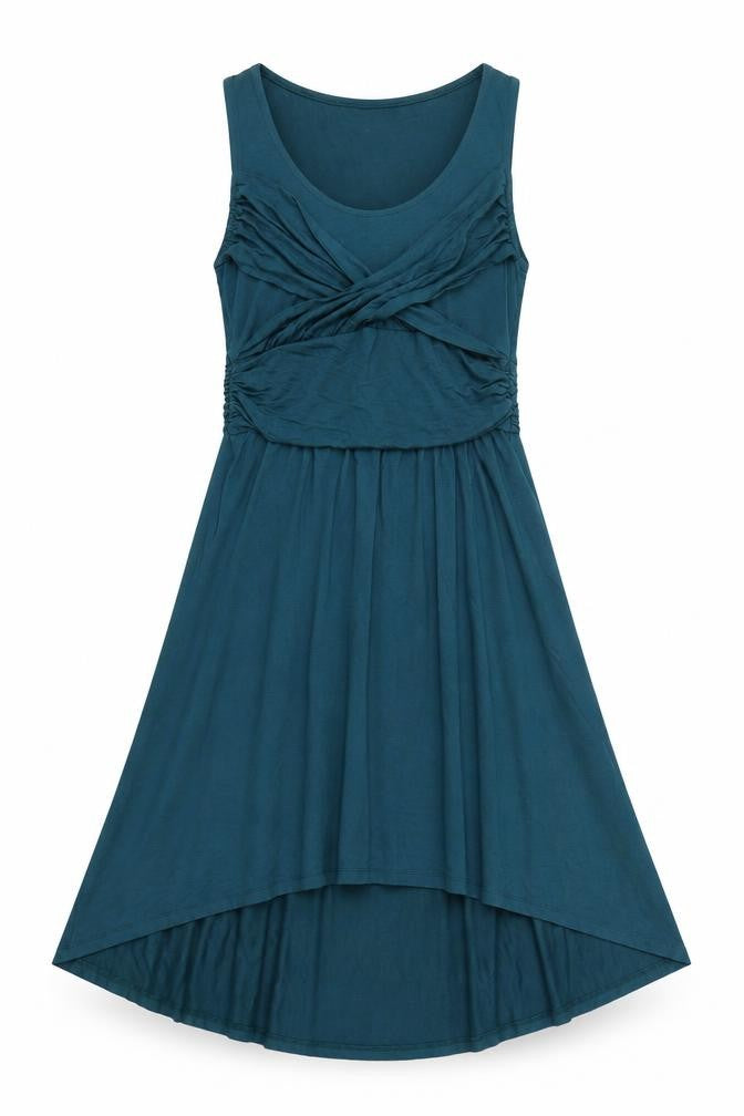 Front view of H&M women’s blue viscose a-line, size S, scoop neck pullover