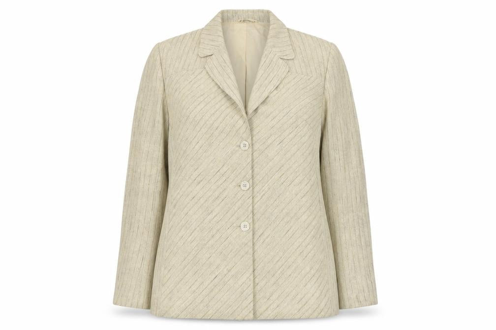 Front view of Wish women’s beige jacket blazer, size UK 16, button