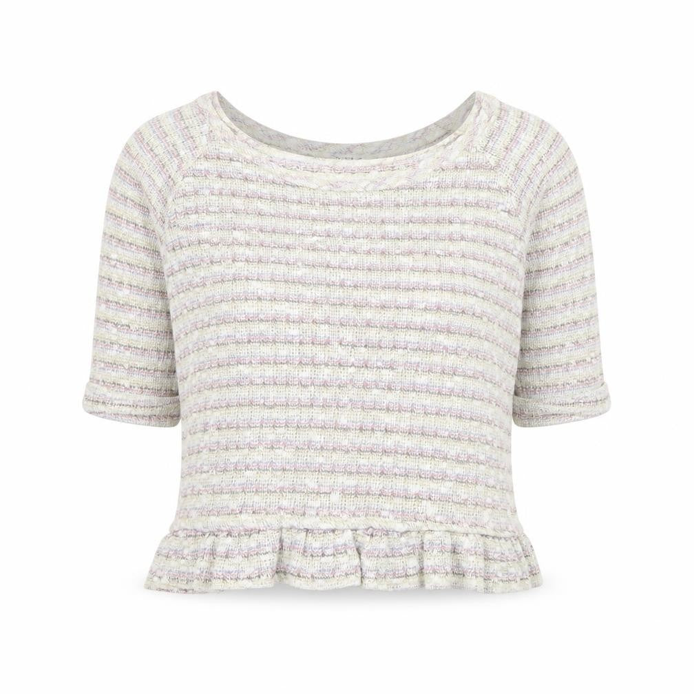 Front view of Miss Selfridge women’s multicoloured round neck viscose jumper, size UK 10