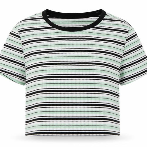 SheIn Girls Green Striped Cotton Basic T-Shirt Size 12 Years Round Neck Pullover - Ribbed