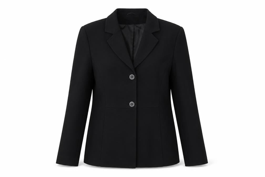 Front view of Bay women’s blue jacket blazer, size UK 10, button