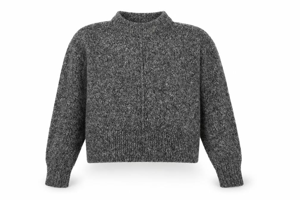Front view of Atmosphere women’s grey high neck acrylic jumper, size UK 8
