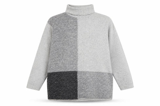 Front view of Primark women’s grey high neck striped polyester jumper, size M