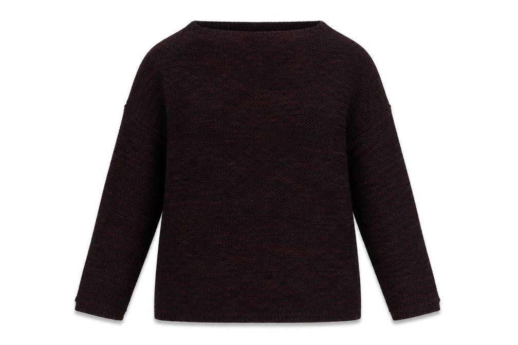 Front view of Atmosphere women’s red boat neck acrylic jumper, size UK 8