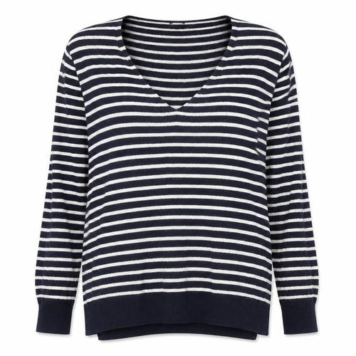 Gap Womens Blue V-Neck Striped 100% Cotton Pullover Jumper Size M