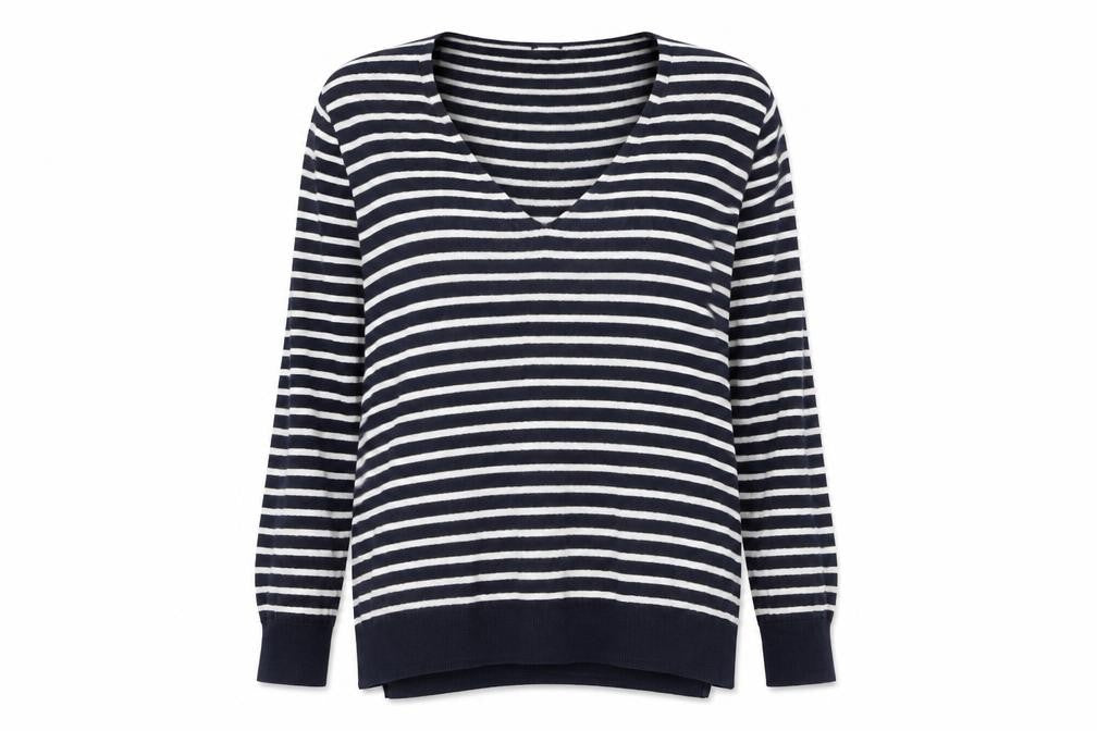 Gap Womens Blue V-Neck Striped 100% Cotton Pullover Jumper Size M