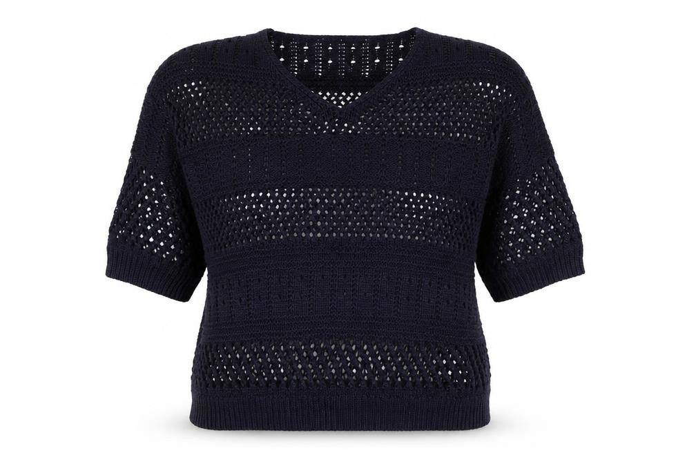 Front view of F&F women’s blue v-neck acrylic jumper, size UK 12