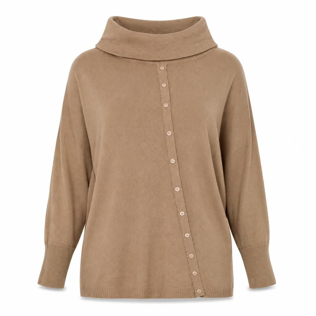 Front view of Preworn women’s brown roll neck polyamide jumper, size S