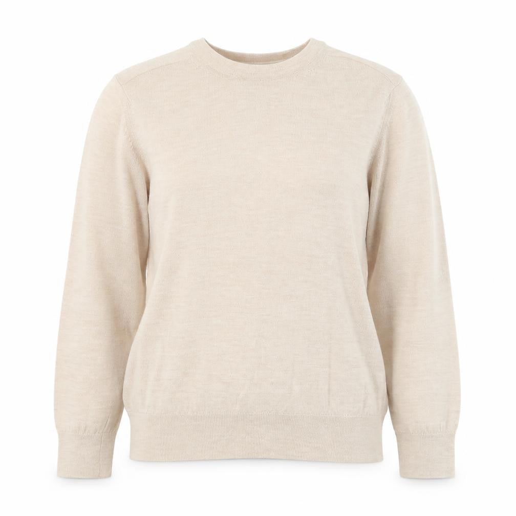 Front view of Marks & Spencer women’s beige round neck polyester jumper, size UK 12