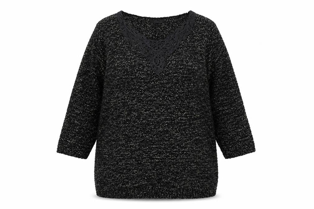 Front view of Bonmarché women’s black round neck polyester jumper, size S