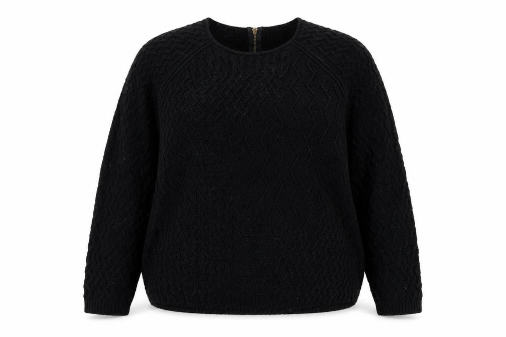 Front view of Next women’s black round neck acrylic jumper, size UK 18