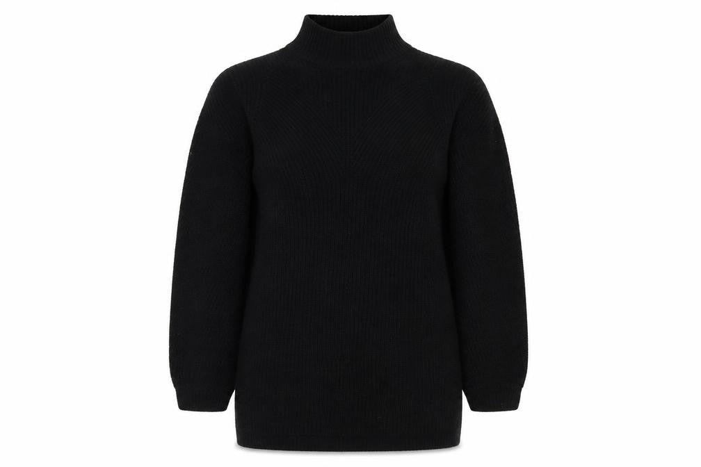 Front view of Noisy May women’s black round neck acrylic jumper, size L