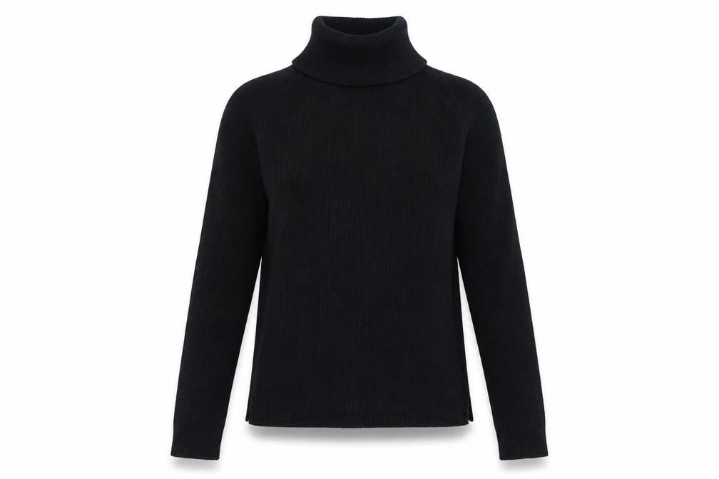 Front view of Larkbay women’s blue roll neck cotton jumper, size M
