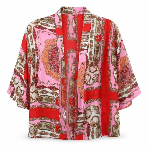 Boohoo Womens Red Crew Neck Floral Polyester Cape Jumper Size M