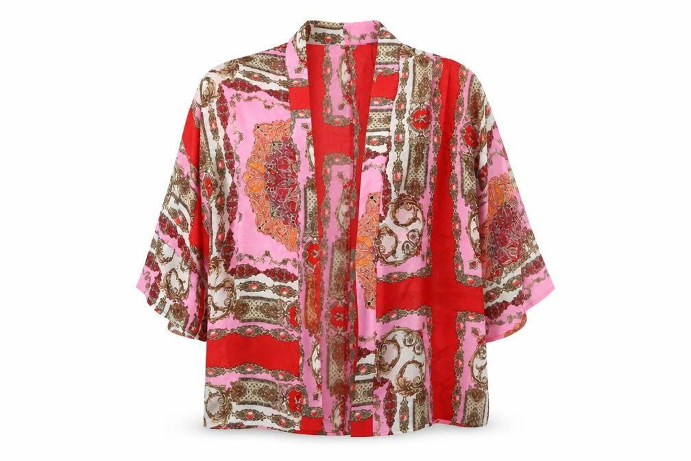 Boohoo Womens Red Crew Neck Floral Polyester Cape Jumper Size M