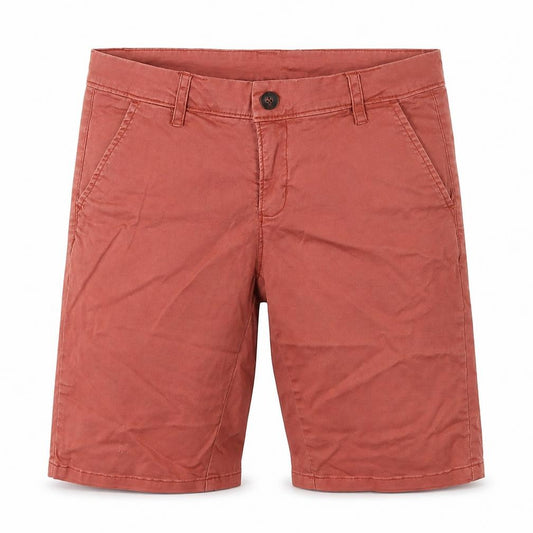 Front view of Swell women’s pink cotton boyfriend shorts, size UK 6, 12-inch leg regular zip