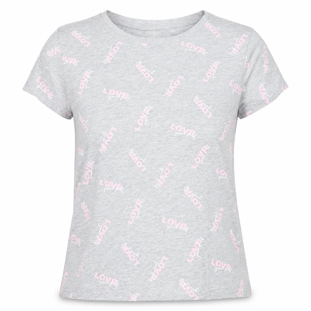 Front view of Primark women’s grey cotton basic t-shirt, size XS, crew neck