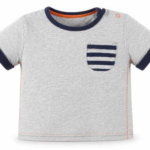 George Boys Grey  Cotton Basic T-Shirt Size 12 Months Crew Neck Snap