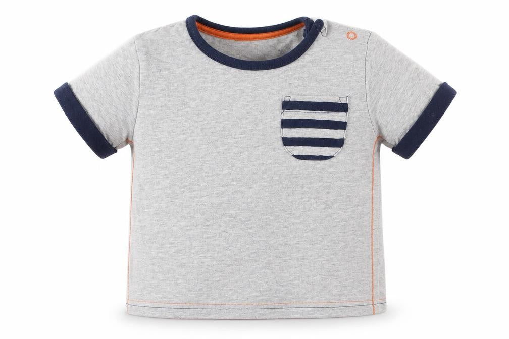 George Boys Grey  Cotton Basic T-Shirt Size 12 Months Crew Neck Snap